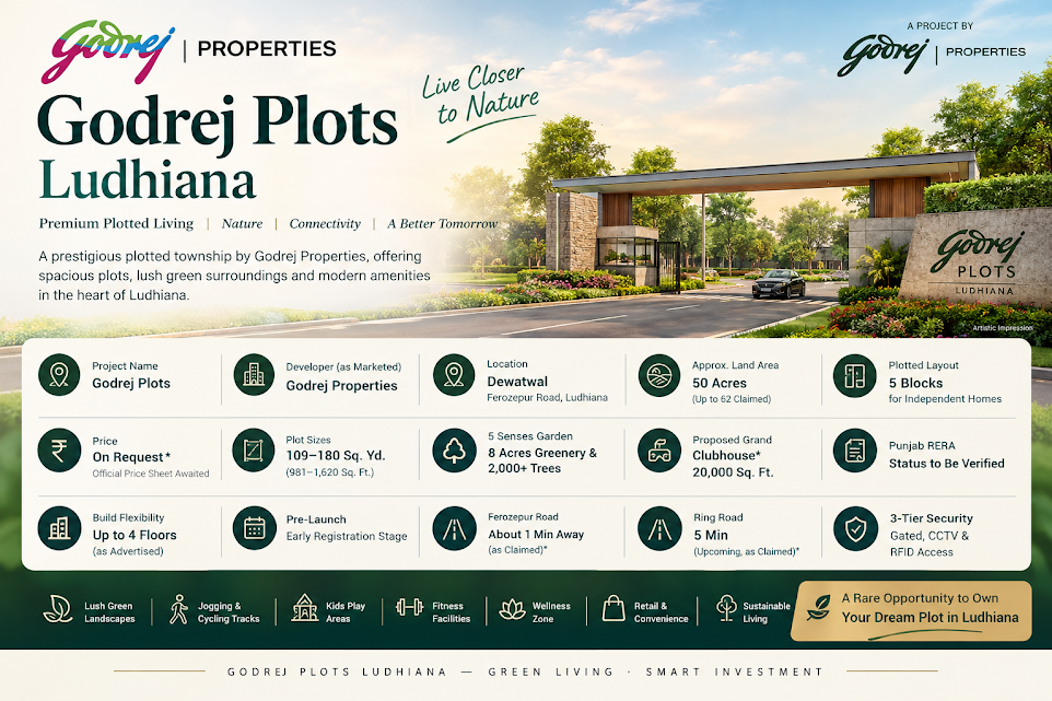 Godrej Plots Ludhiana - residential plots of 109-180 sq. yd. by Godrej Properties at Dewatwal, Ludhiana, Punjab